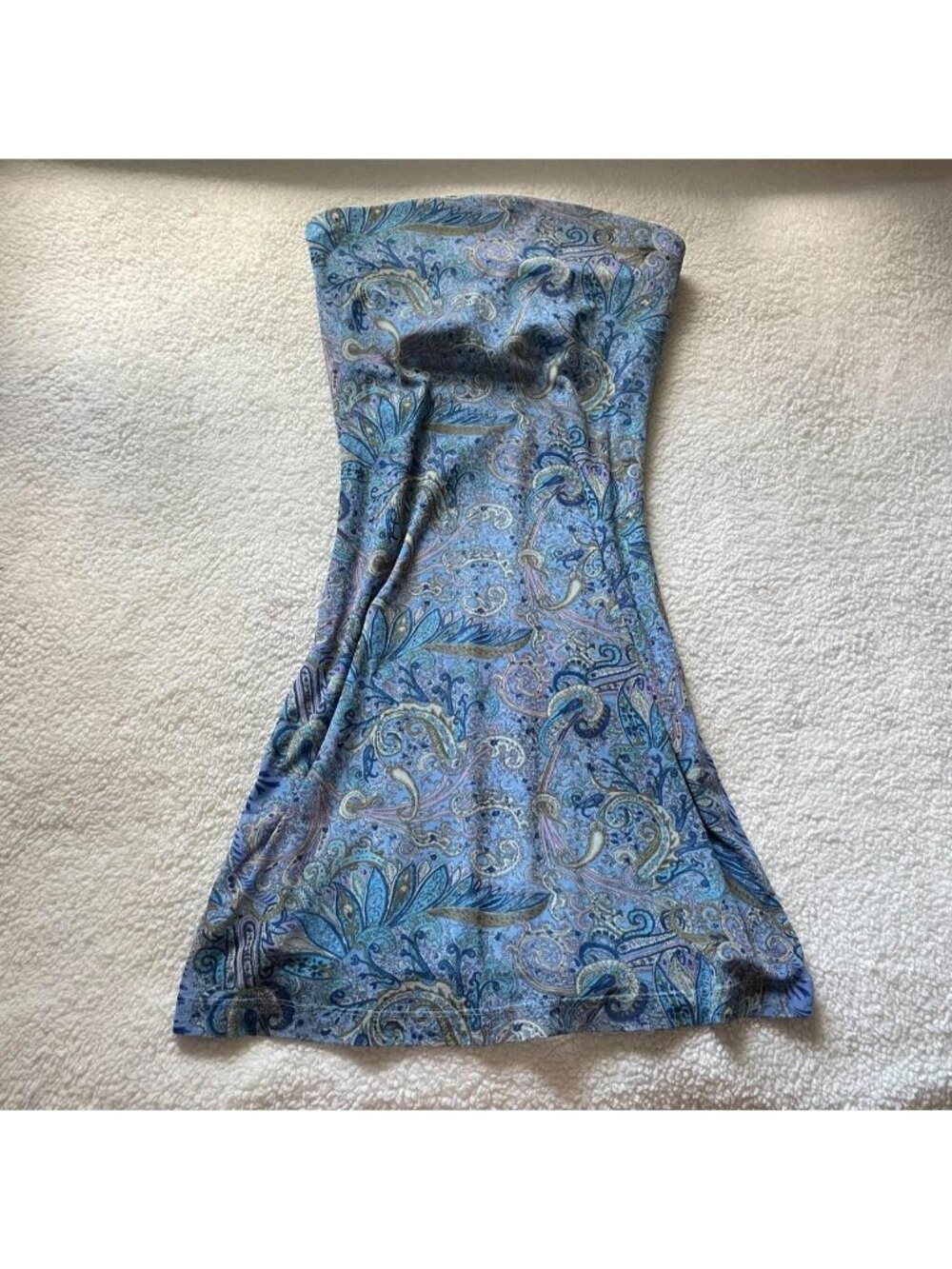 Y2K Express blue paisley strapless mini dress